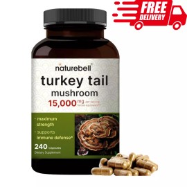 NatureBell Organic Turkey Tail Mushroom Extract Capsules 15,000mg Support Immune