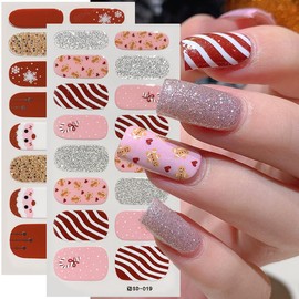 4Sheets Christmas Nail Wraps Stickers Winter Nail Polish Strips Self-Adhesive Xmas Holiday Full Wraps No UV Light Needed Glitter Snowflakes Santa Claus Designs Cute Gel Nail Stickers for DIY Manicures