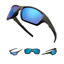SOL PRO Polarized Riding Sunglasses Foam Padded UV Protection, for Men and Women, Cycling, Golfing, Fishing (Grey-Blue)