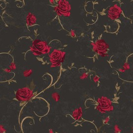 FLFK Gothic Rose Floral Wallpaper, Peel and Stick, 16in x 64in, for Walls, Kitchen, Bathroom, Bedroom, Living Room, Dining Room, Office, Home Decor
