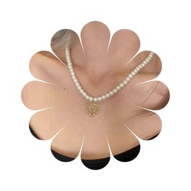 Yheakne Vintage Pearl Choker Necklace Love Heart Pendant Necklace Pearl Bead Collar Necklace Short Cross Charm Necklace Chain Jewelry for Women
