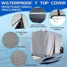 Marine T-Cover, Boat Console Top CoverOutdoor Marine Marine Grade Canvas Full Cover (Small 90" L x 66" W x 87" H)