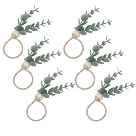 Rustic Napkin Rings Set, 6 Pieces Napkin Rings Made of Eucalyptus Wood, Boho Leaf Wood Beads, Napkin Buckles for Parties, Dinners, Weddings, Banquets, Christmas, Table Decoration