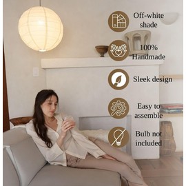 Nogy Lantern Lamp Pendant Light - Paper Lantern Pendant - Off White Paper Pendant Light Large Paper Lantern - Akari Rice Hanging Light, Perfect for Home Decor (Irregular Plug-in, 23.5 in)