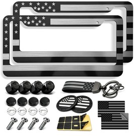American Flag License Plate Frames - 2 Pack Black Patriotic Car Tag Holder