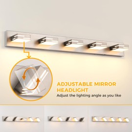 MKBNG 5-Light 5CCT Modern Bathroom Vanity Light Fixtures, 40-Inch 350° Rotatable LED Vanity Lights Over Mirror, Dimmable Brushed Nickel Wall Sconce with Frosted Acrylic Shade