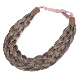 BOBIYA 5 Strand Synthetic Hair Braided Headband Classic Chunky Wide Plaited Braids Elastic Stretch Hairpiece for Women Girl (Dark Ash Brown)