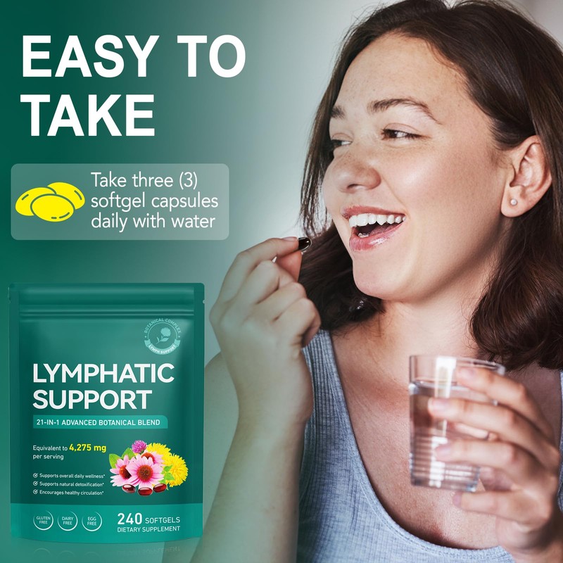 Lymphatic Drainage Supplements-Echinacea, Dandelion, Burdock Root|21-In-1 Botanical Complex for Lymph