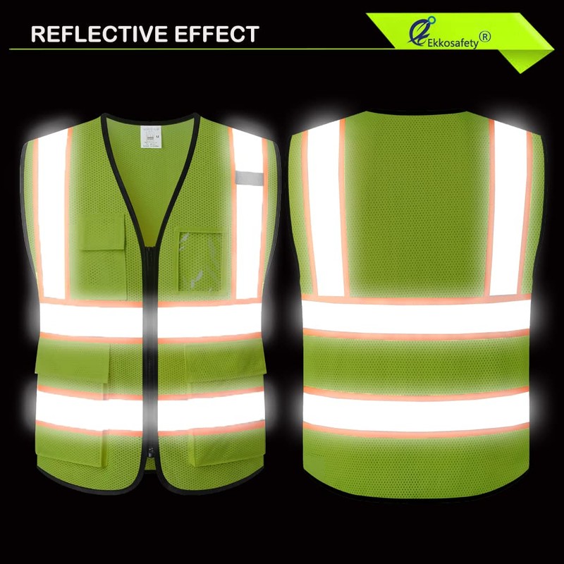 Ekkosafety Reflective Mesh Safety Vest for Men Women with 5