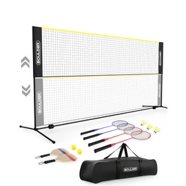 Boulder Sports All-in-One Pickleball & Badminton Set - Portable, Adjustable Net with Paddles & Rackets