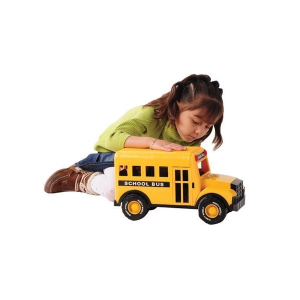 Constructive Playthings 16" L. x 8" W. x 8 3/4" H. Big Steel School Bus with Opening Side and Back Doors and Movable Stop Sign for Ages 3 Years and Up