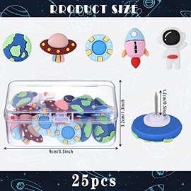 25 piezas de chinchetas espaciadas para espacio de oficina, cohetes, astronauta, astronauta, suministros decorativos para tablones de corcho, accesorios para fotos, pared, tablón de anuncios, mapa, 1 pulgada