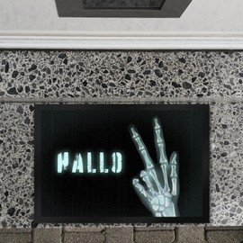 speecheese Hello doormat XL in 40 x 60 cm with X-ray image by hand with peace sign funny doormat with X-ray image funny gift idea