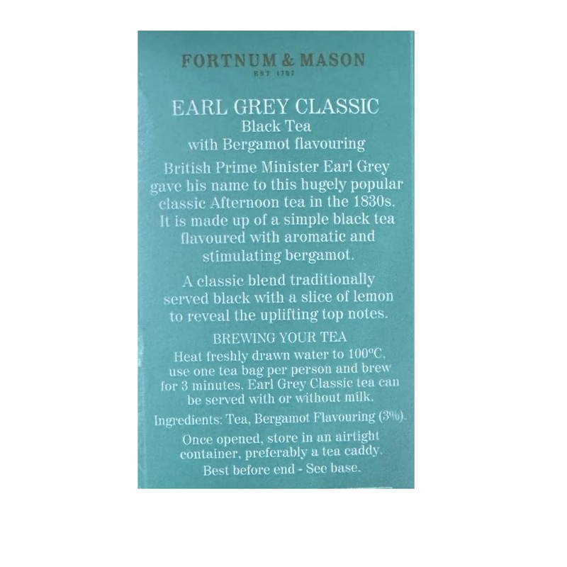 Fortnum and Mason British Tea. Earl Grey Classic 25 Count