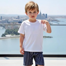 Family Feeling Boys' Girls' Short Sleeve Summer 100% Cotton Shirts Solid White T-Shirts Size 10 Years