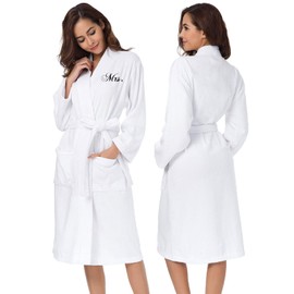 AW BRIDAL Mr and Mrs Robes Gifts Wedding Engagement Gifts for Couples Terry Cloth Robes for Women Towel Robe 100% Cotton Robe, White Mr./Mrs.
