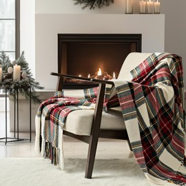 EVERGRACE Stewart Christmas Plaid Chenille Throw Blanket for Couch, Super Soft Cozy Tartan Checkered Throw Blanket with Tassels, Lightweight Plush Chenille Knit Throw for Christmas Decor, 50”x60”