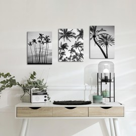 LyeArtork 3 Pieces Tropical Palm Tree Wall Art Black and White photo of palm trees Pictures Framed for Home Bathroom Bedroom Living Room Wall Decor Framed 12"x16"x3pcs