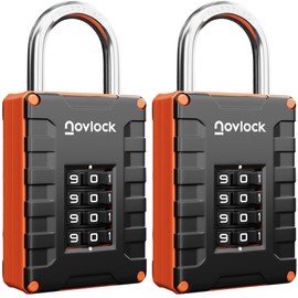 Padlock with Combination Code - 4 Digit Combination Lock for Lockers, Cabinets, Toolboxes, Gates, Fences & Sheds - Locker Lock 2 Pack, Black/Orange