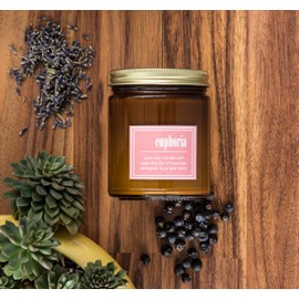 Eco Candle Co. Essentials Candle, Euphoria, 8 Oz. - 100% Soy Wax, No Lead, Hand Poured, Phthalate Free, Made from Midwest Grown Soybeans, All Natural Wicks - Lavender, Petitgrain & Juniper Berry