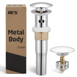 KES Bathroom Sink Drain with Strainer Basket Hair Catcher Anti Clog Pop Up Drain Stopper Vanity Vessel Sink with Overflow, Polished Chrome S2013A-CH