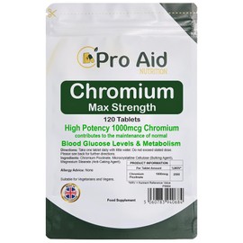 Chromium 1000mcg Picolinate Tablets | 120 Pack | Max Strength | Healthy Metabolism, Blood Glucose | UK Made | Letterbox Friendly | Vegan | by ProAid