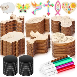 Blueweenly 200 Pack Jesus Wood Religious Craft Kit Magnets Vacation Bible Sunday School DIY Coloring Wooden Religious Crafts for Christian Sunday School Art Party Decoration Gift