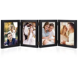 POILKMNI 4 Folding 5x7 Inch Hinged Picture Frame High Definition Natural Wood Picture Frame Rustic Desktop Acrylic Frame Family Photo Collage for Birthday Thanksgiving Christmas Family Lover Gift