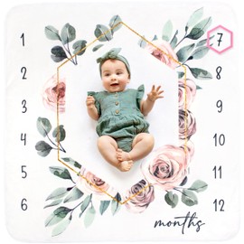 Calloo Baby Monthly Milestone Blanket for Girls, Growth Chart, Fleece, 46"x46"