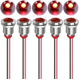 Kiligen 5pcs 12mm 110V-220VAC LED Waterproof Indicator Light Pilot Light Signal Indicator(Red)