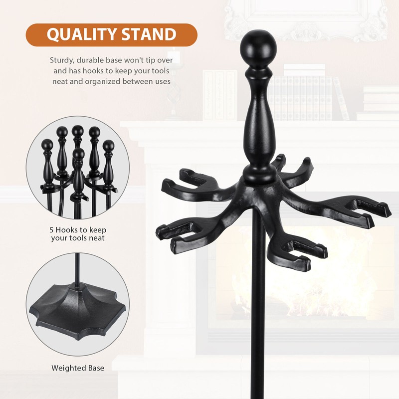 Segawe 5PCS Fireplace Tools Set Wrought Iron Fire Place Tools