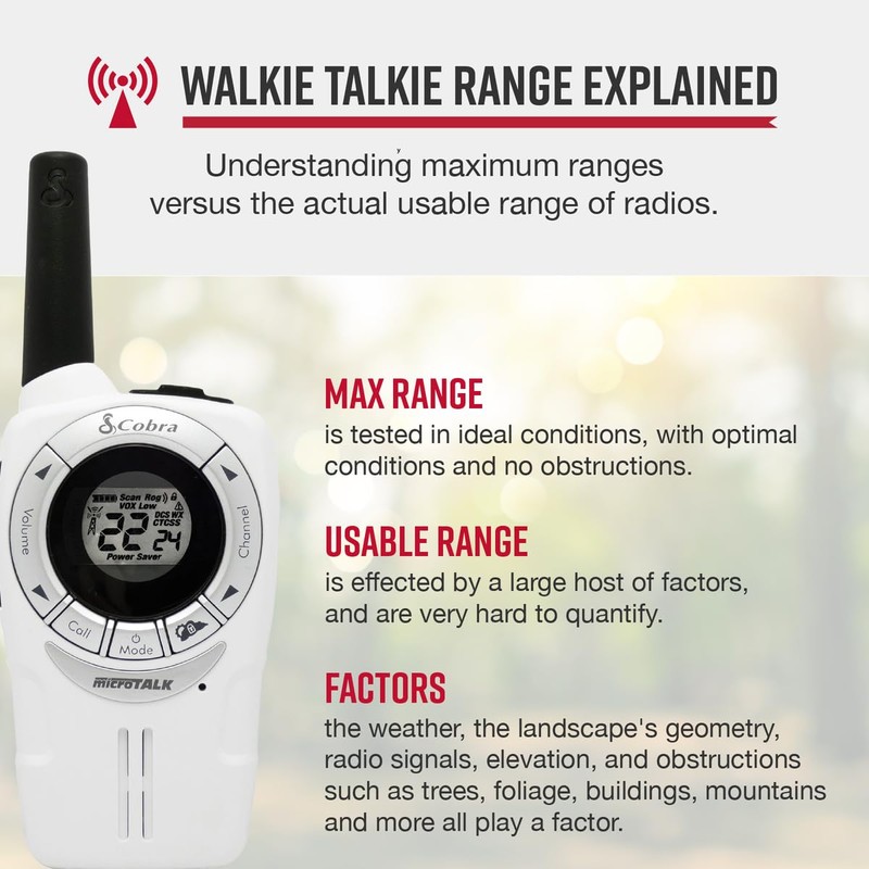 Cobra ACXT360 Water Resistant Walkie Talkies – Rechargeable, 22 Channels,