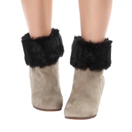 Womens Fur Trim Boot Cuff Top Cover Leg Warmers Black