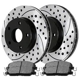 AutoShack Front Drilled and Slotted Brake Kit Rotors Black and Performance Ceramic Pads Pair of 2 Driver and Passenger Side Replacement for 2005-2010 Ford Mustang 4.6L V8 RWD PERF641361081