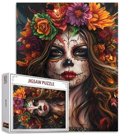1000 Piece Jigsaw Puzzles for Adults Day of The Dead Skull Flowers Painting Jigsaw Puzzle alloween Woman Portrait 1000 Pieces Puzzles Game Colorful Wall Decor DIY Craft Puzzle Girl Portrait Art