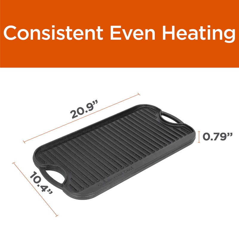Commercial CHEF Cast Iron Griddle, Reversible Grill Griddle with Dual
