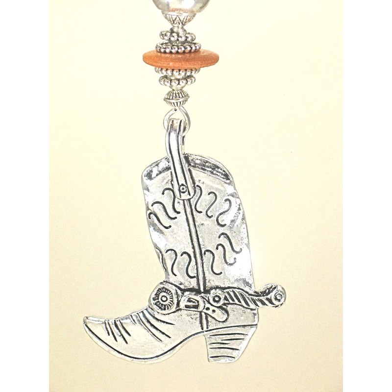 Rear View Mirror Car Accessory/Ornament Silvery Country Western Cowboy Boot