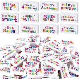 50 Pcs Inspirational Pencil Erasers White Motivational Eraser for Kids Fun Erasers Bulk for Students Teachers Prize Reward Back to School Office Supplies