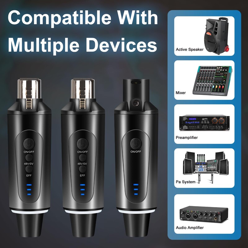 Depusheng S5 Wireless Guitar Transmitter Receiver with 2 Wireless XLR
