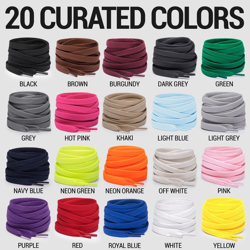 Miscly Flat Shoe Laces for Sneakers, Multiple Lengths and Colors