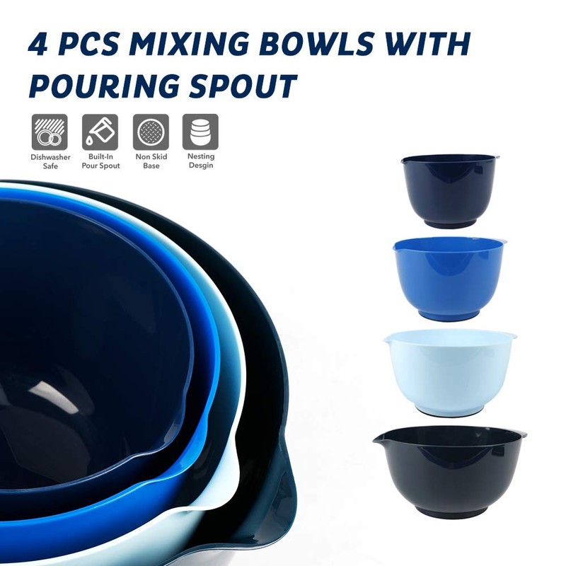 BoxedHome Nesting Plastic Mixing Bowl Set With Pour Spout, Microwave