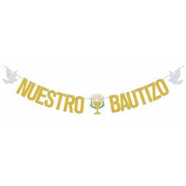 Nuestro Bautizo Banner First Holy Communion Banner Decorations Newborn Baby Shower Christening Party Decorations Supplies Gold