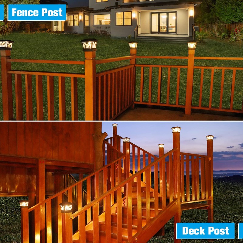 VOLISUN Solar Post Cap Lights Outdoor 8Pack, with Edison LED