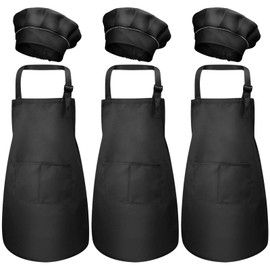 Catime 6 Piece Children's Apron and Chef Hat Set, Children's Kitchen Garden Chef Aprons for Boys Girls, Child Kitchen Aprons Cooking Apron with Pockets for Cooking Baking Painting Crafts (M for 3-6