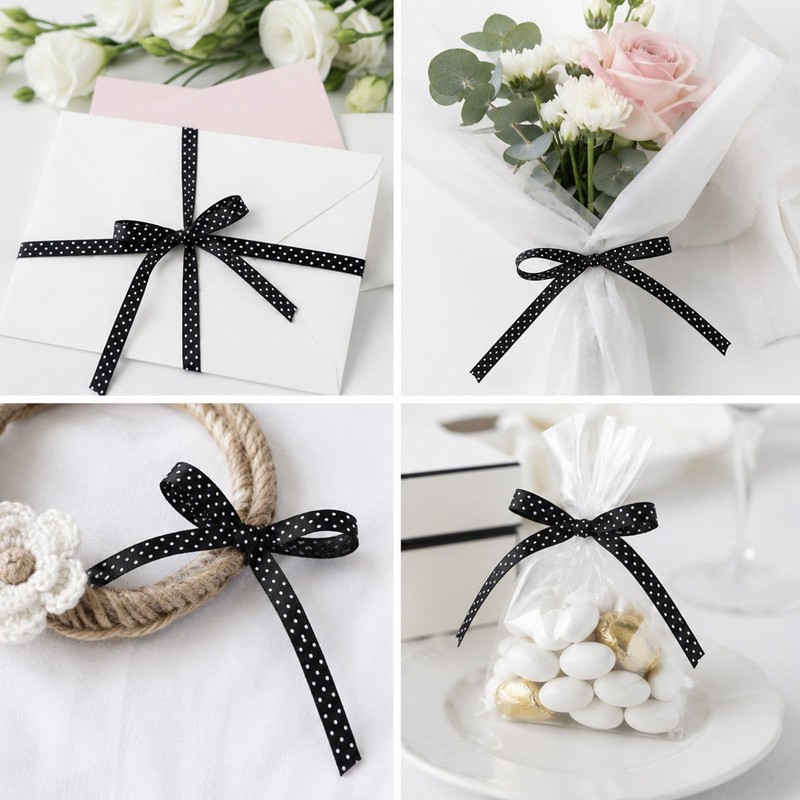 Polka Dot Ribbon 3/8 Inch 25 Yards Black and White