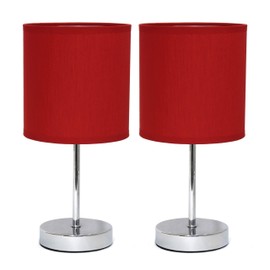 Simple Designs Chrome Mini Basic Table Lamp with Fabric Shade, Red