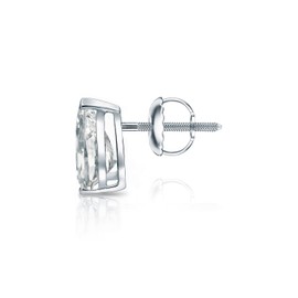 14k White Gold Pear Diamond Simulated Cubic Zirconia SINGLE STUD Earrings V-Prong (3/4ct,Excellent Quality)