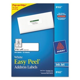 Avery Easy Peel White Address Labels w/Sure Feed Technology, Inkjet Printers, 1.33 x 4, White, 14/Sheet, 25 Sheets/Pack