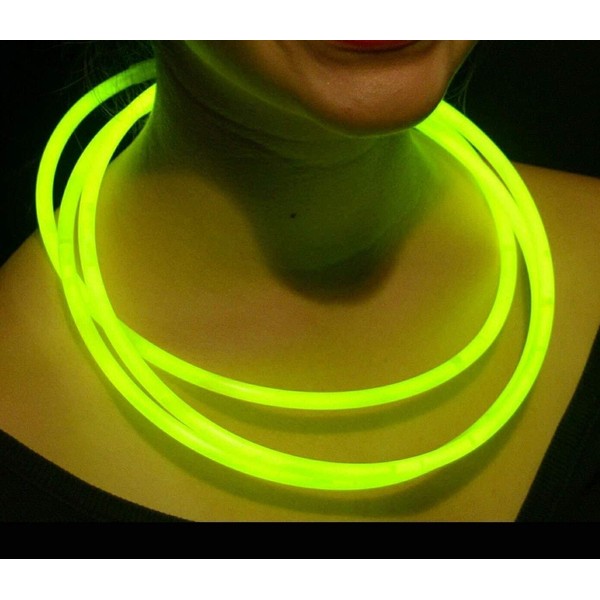 Glow Sticks Bulk Wholesale Necklaces, 100 22” Yellow Glow Stick Necklaces. Bright Color, Glow 8-12 Hrs, Connector Pre-Attached, Sturdy Packaging, GlowWithUs Brand