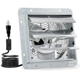 Criditpid 10 Inch Shutter Exhaust Fan 820 CFM, Wall Mounted Exhaust Fan with ON/OFF Power Cord for Greenhouse, Chicken Coop, Attic, Shed, Garage, Warehouses Ventilation, Low Noise louvered Vent Fan.